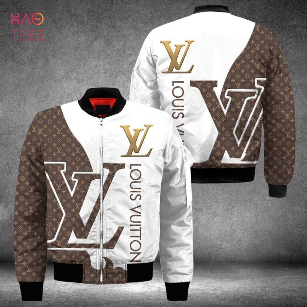 New Louis Vuitton Luxury Brand White Mix Brown Bomber Jacket Limited Edition